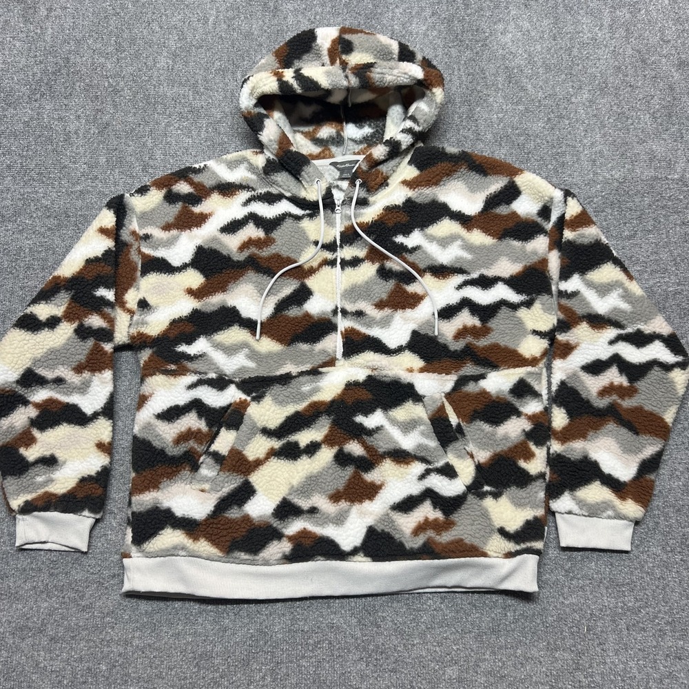 Eddie Bauer Hoodie Womens Large Camo Fleece 1/2 Zip Kangaroo Pocket Sweatshirt
